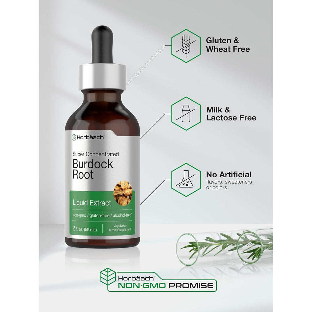 Horbäach Burdock Root Tincture | 2 Fl Oz | Super Concentrated Herb Extract | Vegetarian, Non-Gmo, Glutren Free, Alcohol Free