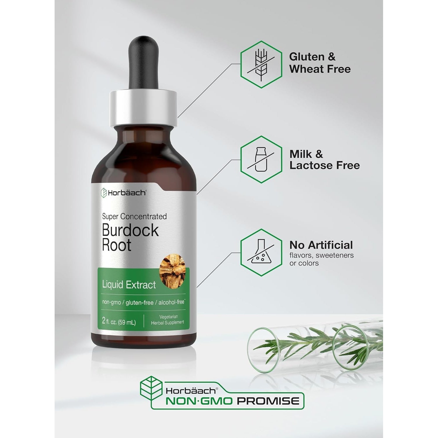Horbäach Burdock Root Tincture | 2 Fl Oz | Super Concentrated Herb Extract | Vegetarian, Non-Gmo, Glutren Free, Alcohol Free