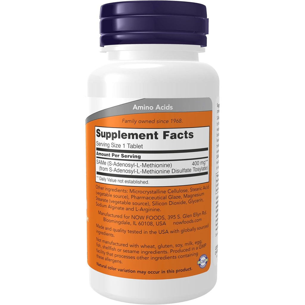 NOW Foods Supplements, Same (S-Adenosyl-L-Methionine) 400 Mg, Nervous System Support*, 60 Tablets