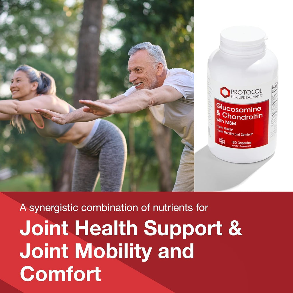 PROTOCOL for LIFE BALANCE Glucosamine & Chondroitin with MSM - Joint Support* - Chondroitin MSM Supplement - Non-Gmo & Dairy Free - 180 Veg Caps