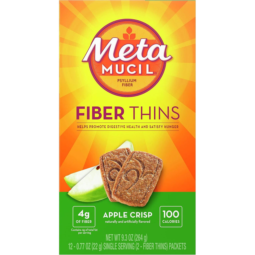 Metamucil, Fiber Thins, Daily Psyllium Husk Fiber Supplement, Supports Digestive Health and Satisfies Hunger, Apple Crisp Flavor, 48 Total Servings (4 Packs of 12)