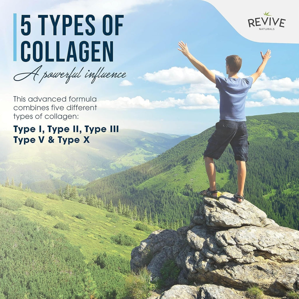 Revive Naturals Multi Collagen Hydrolyzed Protein Powder (16Oz) - Types I, II, III, V & X - Grass Fed Bovine, Wild Caught Marine, Free Roaming Chicken & Eggshell Collagen Peptides,