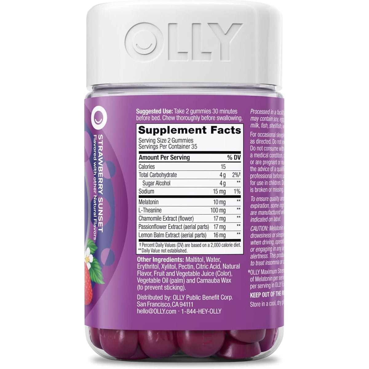 OLLY Max Strength Sleep Gummy, 10Mg Melatonin, L-Theanine, Chamomile, Lemon Balm, Sugar Free, Vegetarian Sleep Aid, Strawberry - 70 Count
