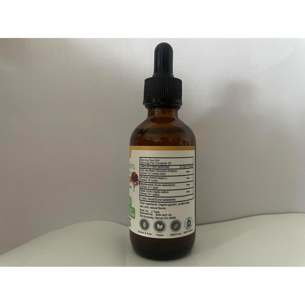 Irish Sea Moss Drops with Black Seed Oil, Bladderwrack, Burdock Root, Bromelain, Vitamin C and Zinc, Multimineral Liquid Seamoss Supplement for Immune, Joint, Digestion, Aging Support