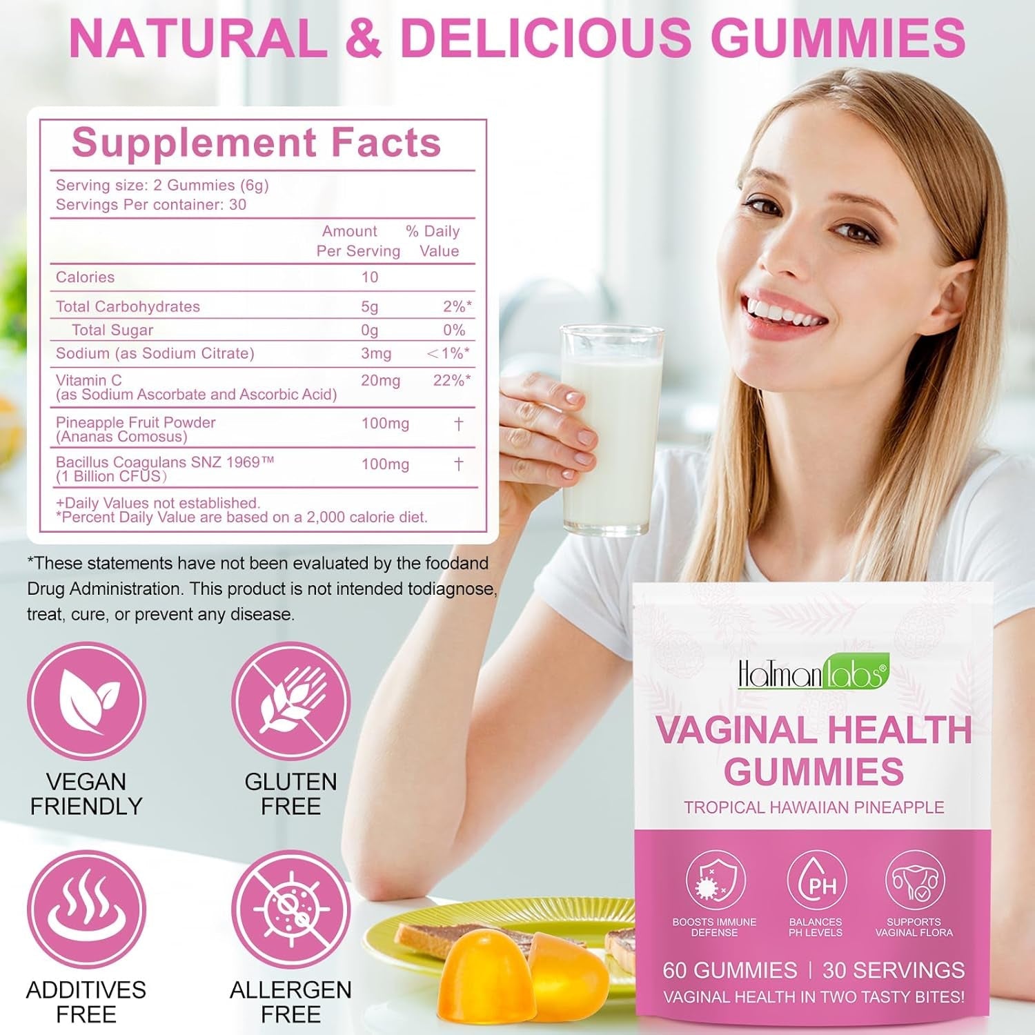 60 PCS Vital Vaginal Probiotics Source Feminine Gummies PH Balance for Women Feminine Balance Gummies Womens Vaginal Health Supplement