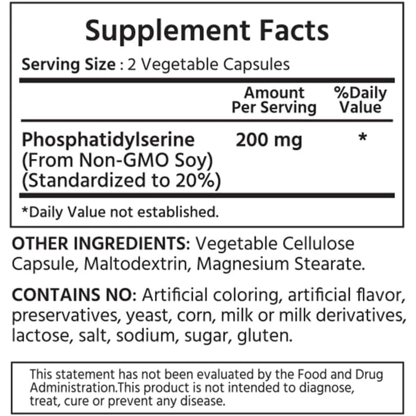ML Naturals Phosphatidyl Serine 200Mg (Per Serving) – 120 Vegetable Capsules – Non-Gmo – Supports Memory & Brain Function