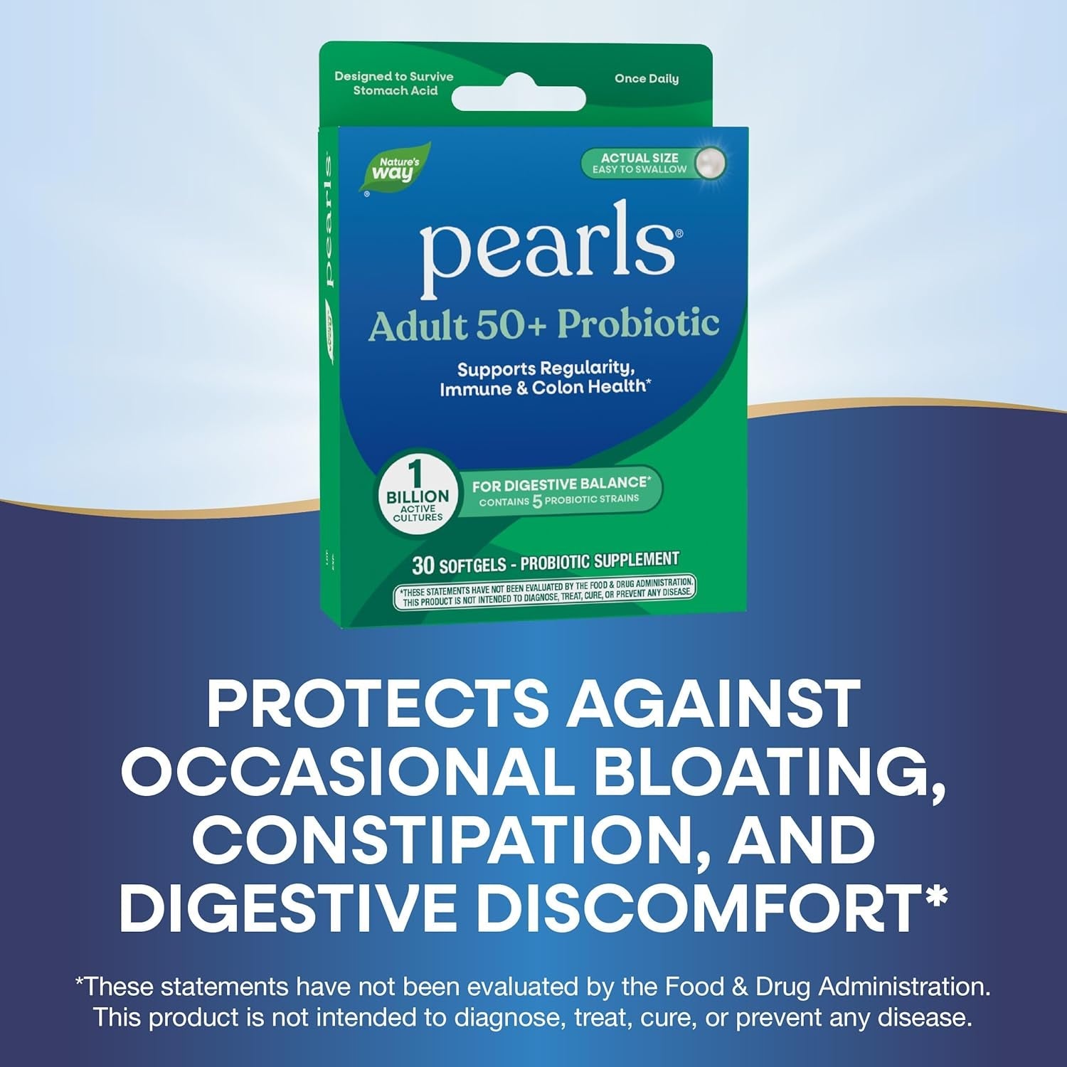 Nature'S Way Pearls Adult 50+ Probiotic, Probiotics for Digestive Health* Supports Regularity, Immune & Colon Health*, 1 Billion Cultures, No Refrigeration Needed, 30 Softgels