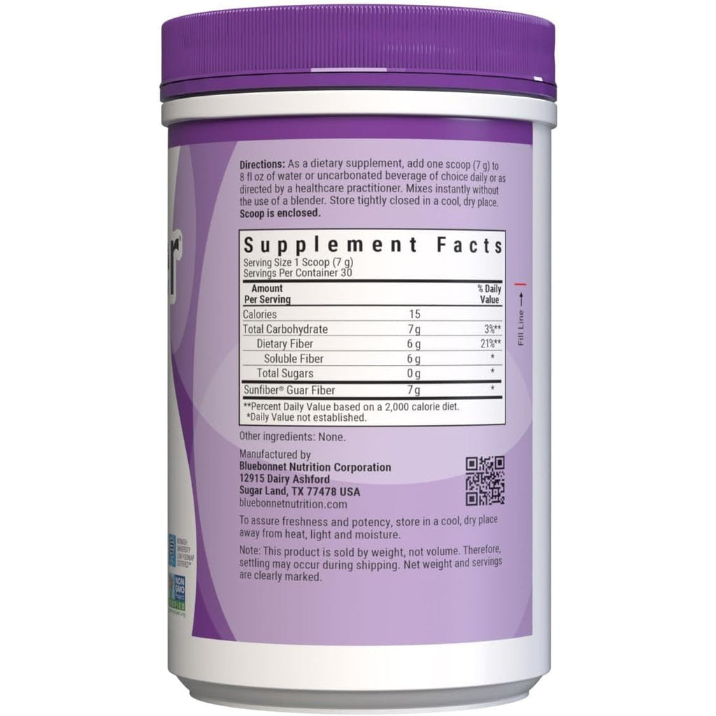 Bluebonnet Nutrition Sunfiber – 6 G of Plant Based Prebiotic Soluble Fiber – Supports Digestive Health* - Instant Dissolve – Non-Gmo, Vegan, Kosher, Low-Fodmap – Unflavored, 7.4 OZ, 30 Servings