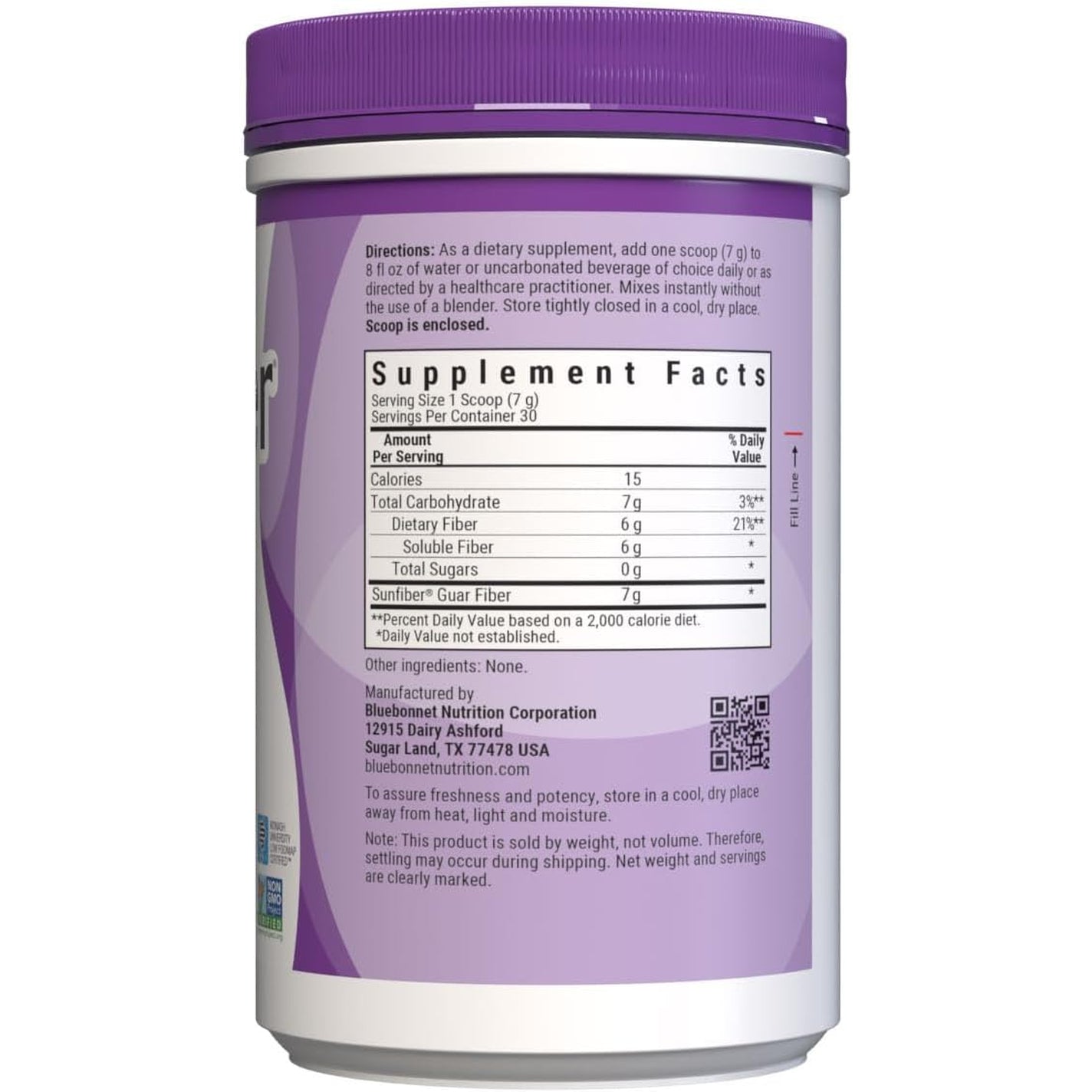 Bluebonnet Nutrition Sunfiber – 6 G of Plant Based Prebiotic Soluble Fiber – Supports Digestive Health* - Instant Dissolve – Non-Gmo, Vegan, Kosher, Low-Fodmap – Unflavored, 7.4 OZ, 30 Servings