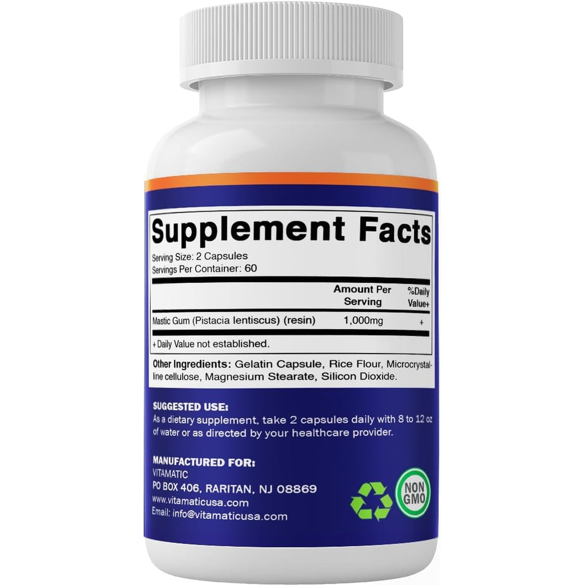 Vitamatic Mastic Gum 1000Mg per Serving - Support Digestive Function, Gastrointestinal Health, Immune and Oral Wellness, 120 Capsules