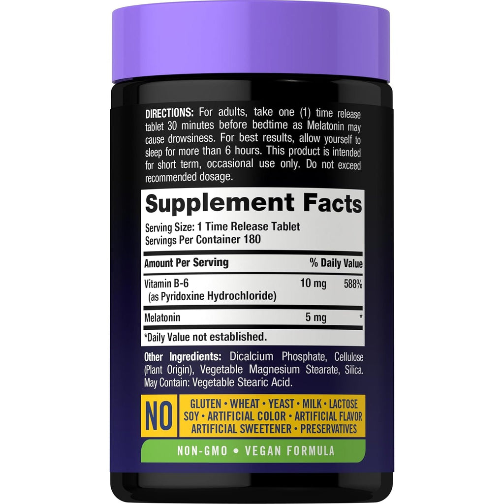 Carlyle Melatonin 5Mg | 180 Sustained Release Tablets | All Night Support Supplement | Vegan, Non-Gmo, Gluten Free Formula