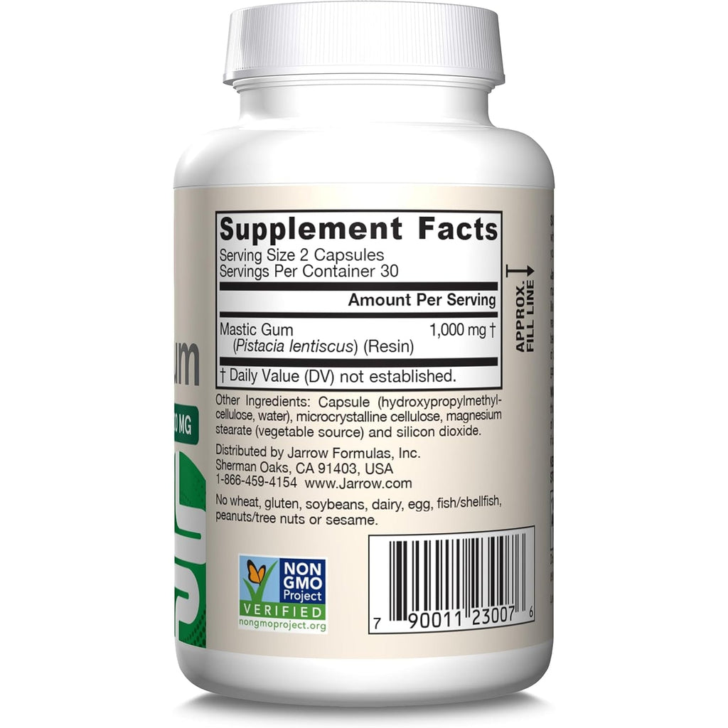 Jarrow Formulas Mastic Gum 1000 Mg - 60 Veggie Caps - Mastic Gum Capsules Supporting Stomach and Duodenal Health - 30 Servings