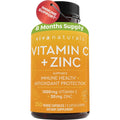 Viva Naturals 1000 Mg Vitamin C and Zinc 20 Mg Supplement - Proprietary Blend of Ascorbic Acid Vitamin C with Rose Hips and Bioflavonoids for Immune Support -250 Veggie Capsules with 8 Months Supply