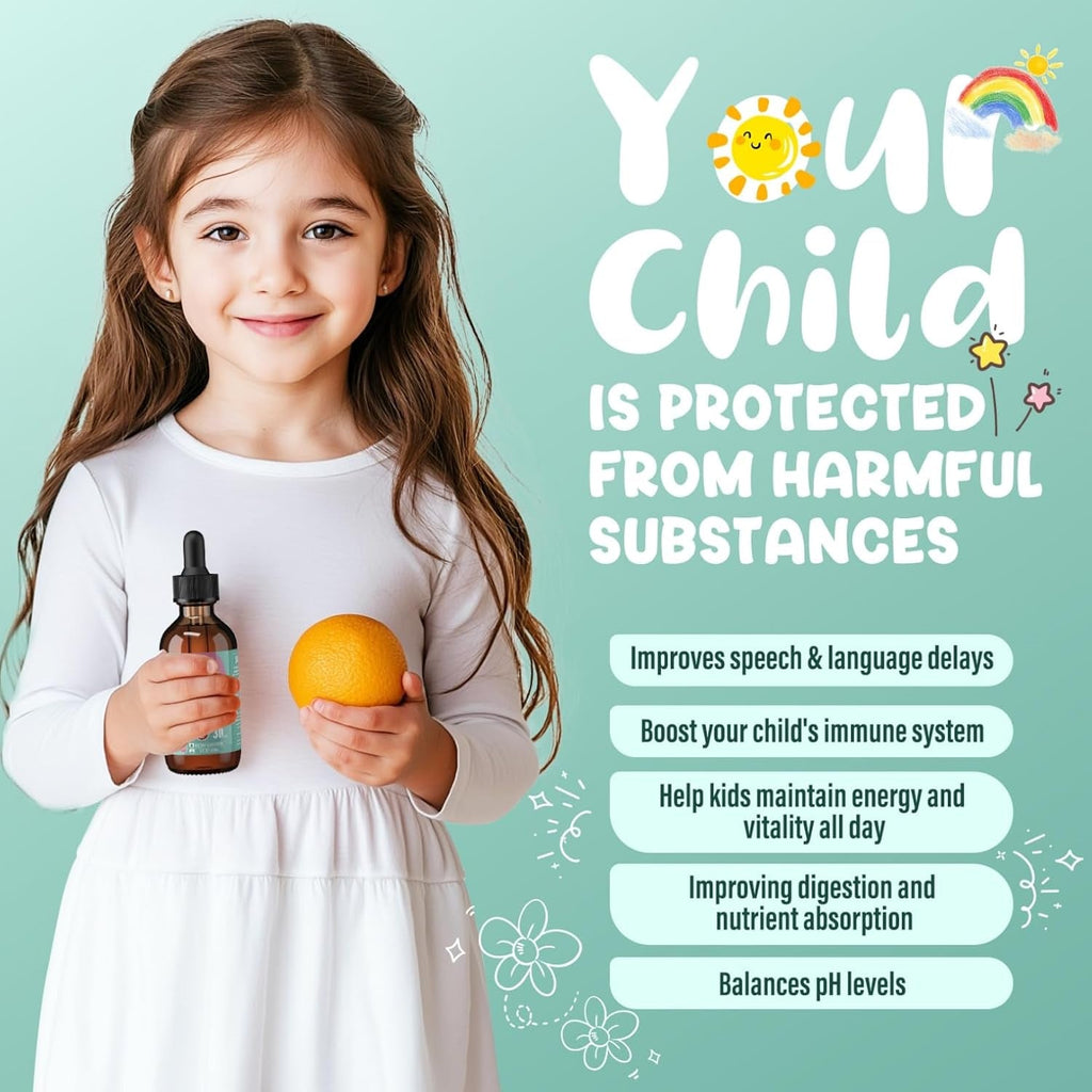 Zeolite Detox for Kids and Adults, 200Mg Zeolite Liquid Drops with 1000Mcg Vitamin B12, Organic Chlorella, 10 Billion CFU & Prebiotics for Gut Support & Speech, Immune, Bone, Energy*, Strawberry, 60ML