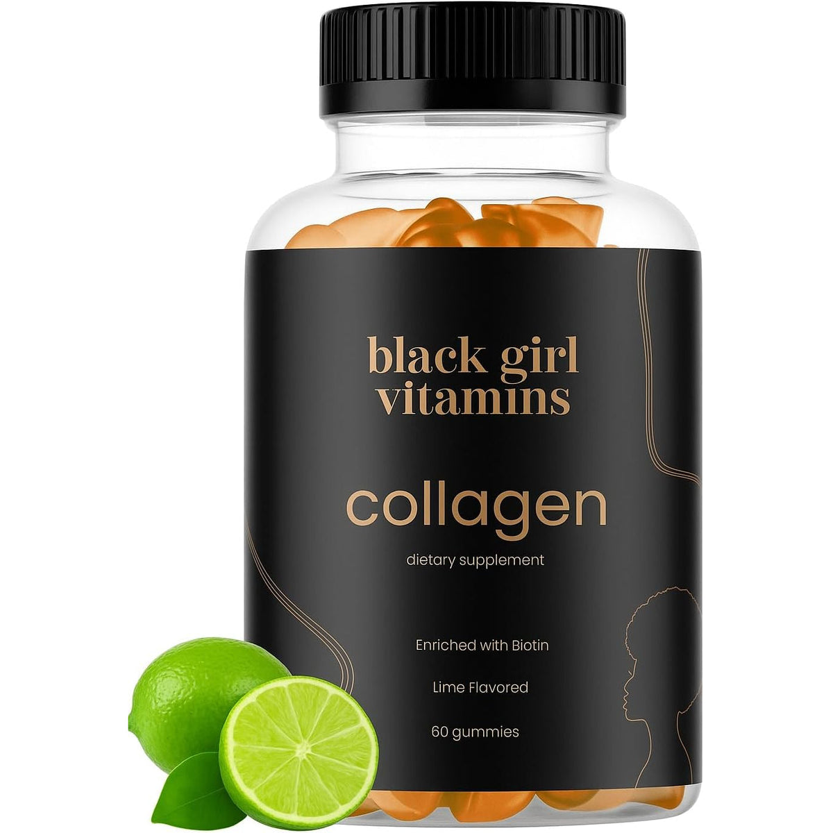 Black Girl Vitamins - Collagen Gummies for Hair, Skin, and Nail Support, with Vitamin C, Vitamin E, and Biotin, Gluten-Free, (Lime), 60Ct