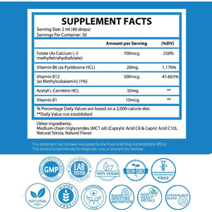 1Q Focus – Liquid Cognitive & Brain Support Natural Drops for Kids | Acetyl L-Carnitine + B1, B6, B12 & Folate | Sugar-Free, Vegan, Non-Gmo, Gluten-Free | Advanced Absorption | 2 Fl Oz 30 Servings