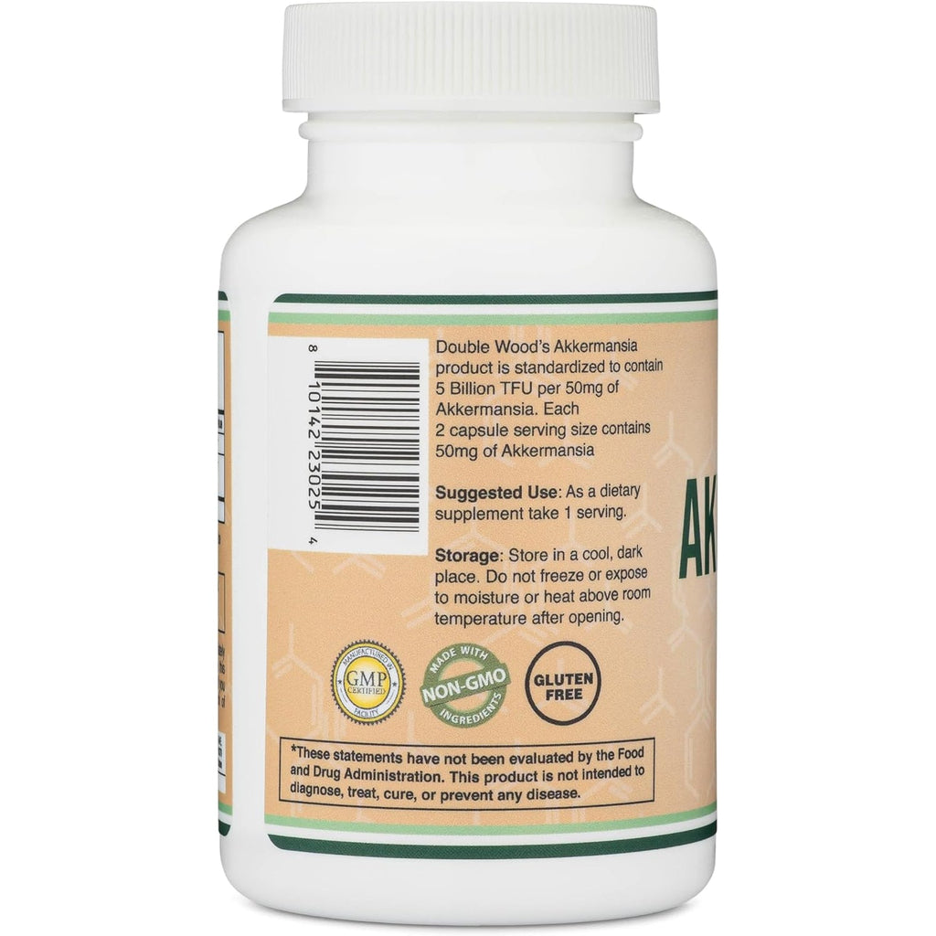 Akkermansia Probiotic and Postbiotic (Increases GLP-1 Production) 120 Capsules, 50Mg per Serving (Third Party Tested to 5 Billion TFU per Serving, 50 Billion CFU per Gram) by Double Wood