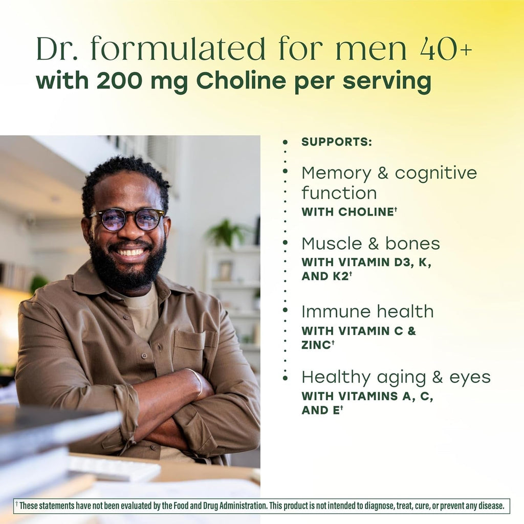 Megafood Men'S 40+ Advanced Multivitamin for Men - Dr-Formulated - Choline, Vitamin B, Vitamin C, Vitamin D, Zinc & Real Food - Brain Health, Immune Support - Vegetarian - 120 Tabs (60 Servings)