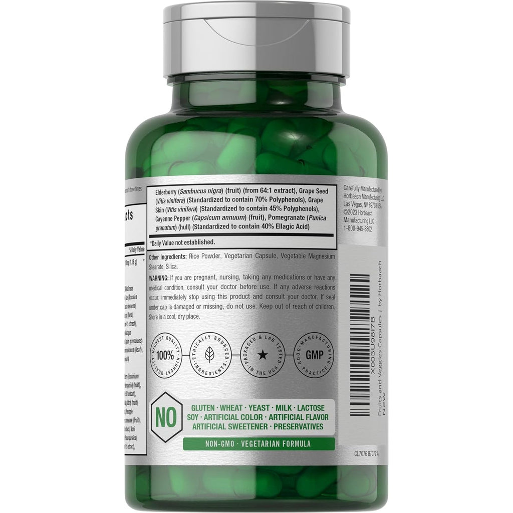 Horbäach Mega Fruits and Veggies Supplement | 100 Capsules | Vegetarian, Non-Gmo and Gluten Free