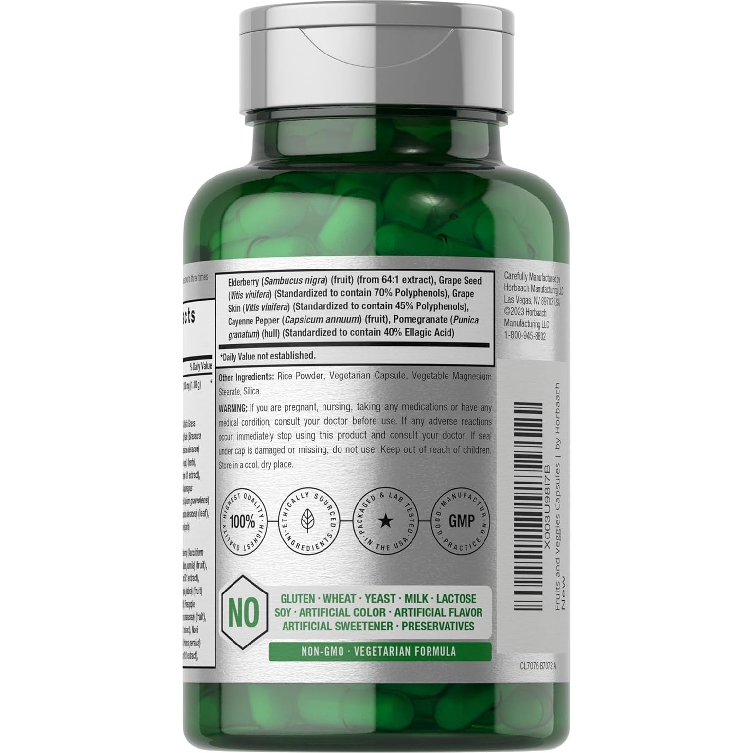 Horbäach Mega Fruits and Veggies Supplement | 100 Capsules | Vegetarian, Non-Gmo and Gluten Free