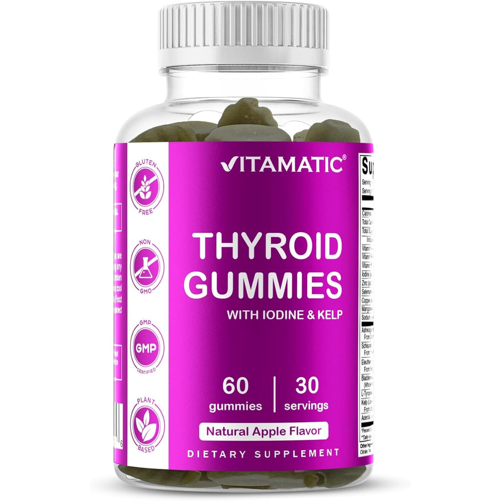Vitamatic Vegan Thyroid Support Gummies with Iodine & Kelp – 60 Count Improve Your Energy & Increase Metabolism – Plant-Based
