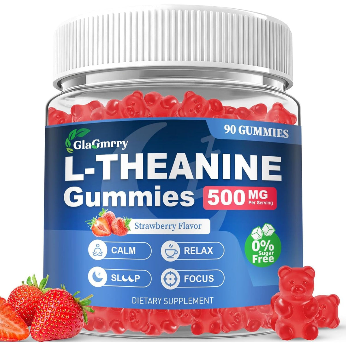 90 Count | L Theanine Gummies, L Theanine Supplement for Adults & Kids, W/Ashwagandha, Magnesium, GABA & 5-HTP, Sugar Free Liposomal Formula for Calm Relax Zzz M♡♡D & Focus, Vegan