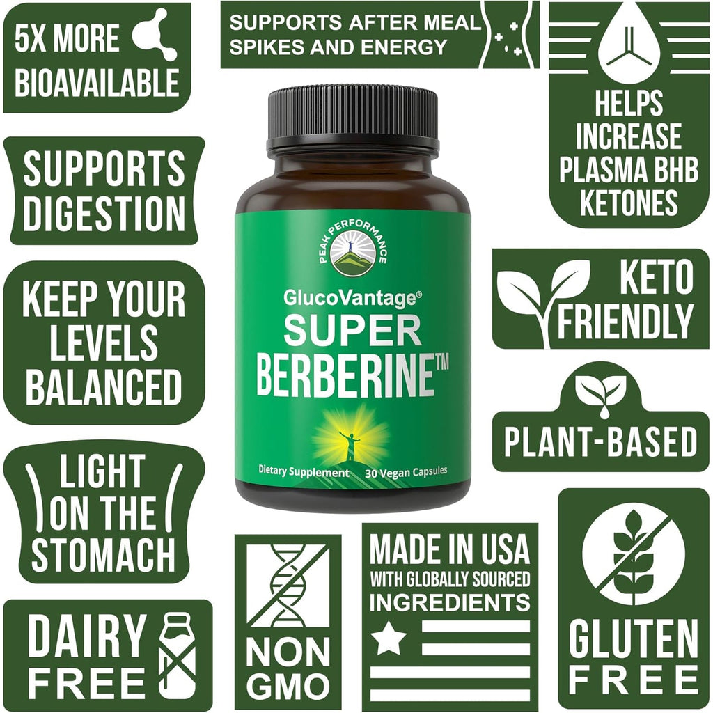 Dihydroberberine Super Berberine Supplement - Glucovantage® 200Mg Now 5X More Effective than Regular Berberine HCL Powder Capsules. Metabolism Support Keto Friendly plus Vegan Extract Pills