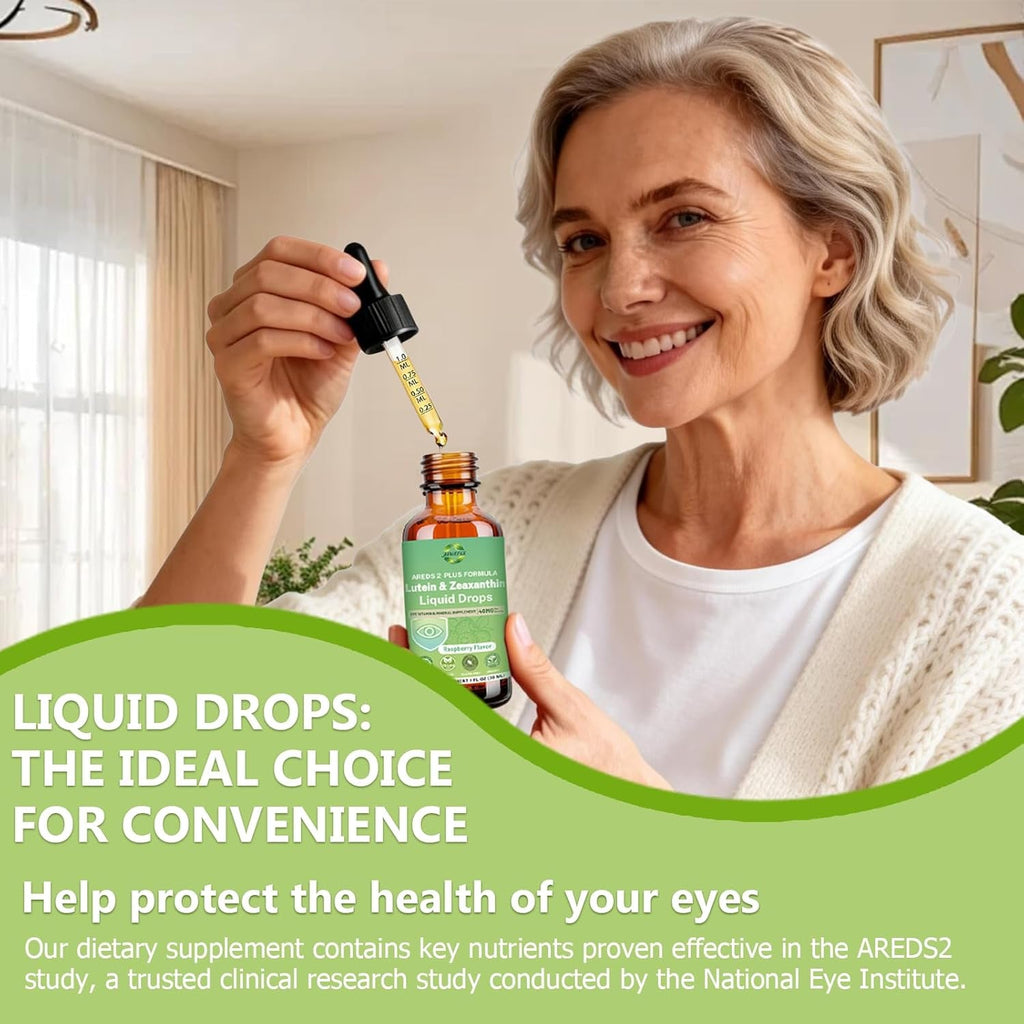 Lutein and Zeaxanthin Supplement Liquid Drops 40Mg AREDS 2 plus Eye Vitamin & Mineral Supplement with Vitamin C E Zinc Copper for Blue Light Protection Eye Health Support Non-Gmo, Gluten Free