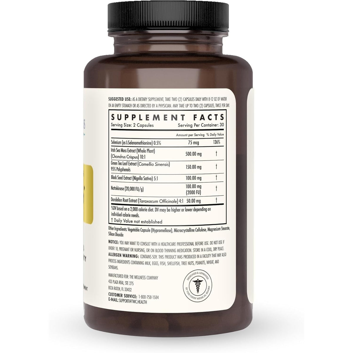 The Wellness Company Spike Support - Detox, Immune Health, Blood Flow, Anti-Clotting - Nattokinase, Dandelion Root, & Black Sativa | 60Ct (1 Month Supply)