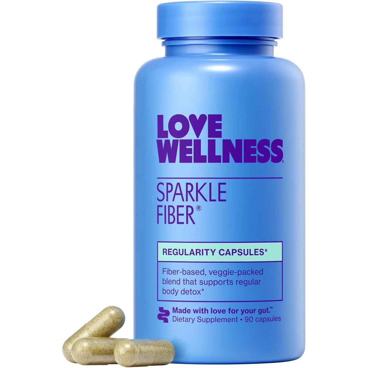Love Wellness Sparkle Fiber | Fiber Supplement with Digestive Enzymes | Greens Superfood Powder & Psyllium Husk Powder | Promotes Gut Health for Women | Regularity & Bloating Relief | 90 Count
