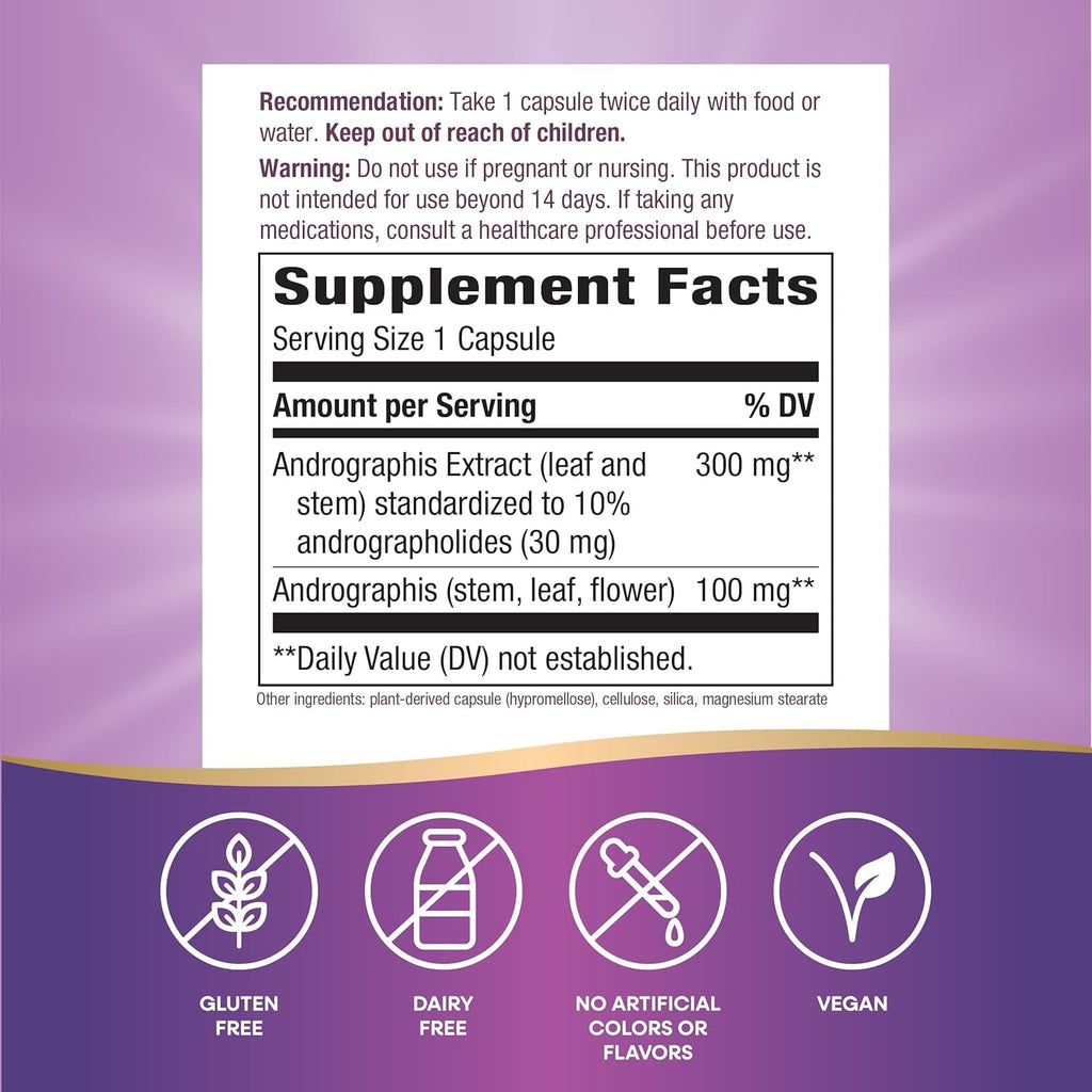 Nature'S Way Premium Extract Andrographis, Immune Support*, 300 Mg Andrographis Extract per Serving, 60 Vegan Capsules