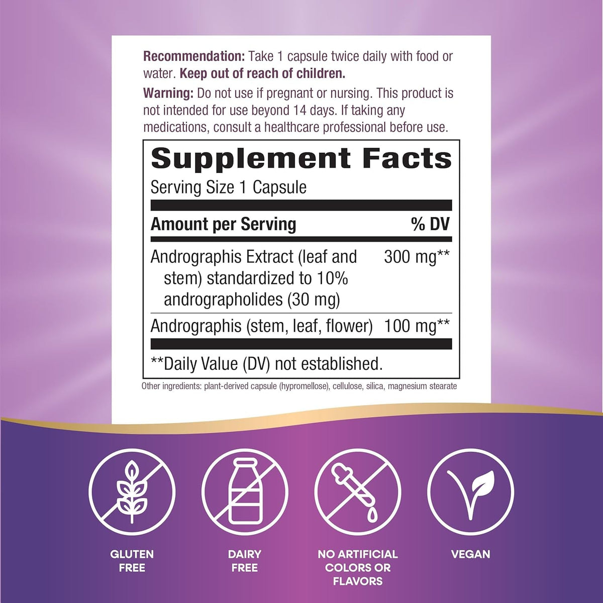 Nature'S Way Premium Extract Andrographis, Immune Support*, 300 Mg Andrographis Extract per Serving, 60 Vegan Capsules