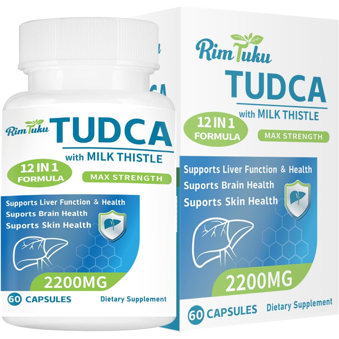 2200MG TUDCA Supplement with Milk Thistle 12-In-1 Formula Liver Support, Bile Salts Supplement for Liver Cleanse & Detox, Bile Flow & Gallbladder Support 60 Capsules