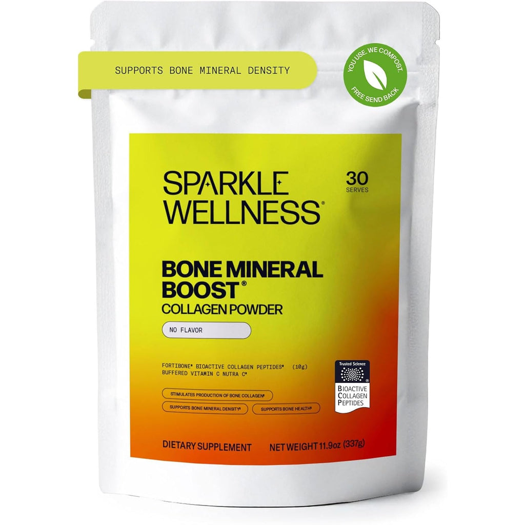 Sparkle Wellness FORTIBONE Bioactive Collagen Peptides | Collagen Powder Supplement with Nutra C Buffered Vitamin C for Bone Health | Bone Mineral Boost (No Flavor) [30 Serves]