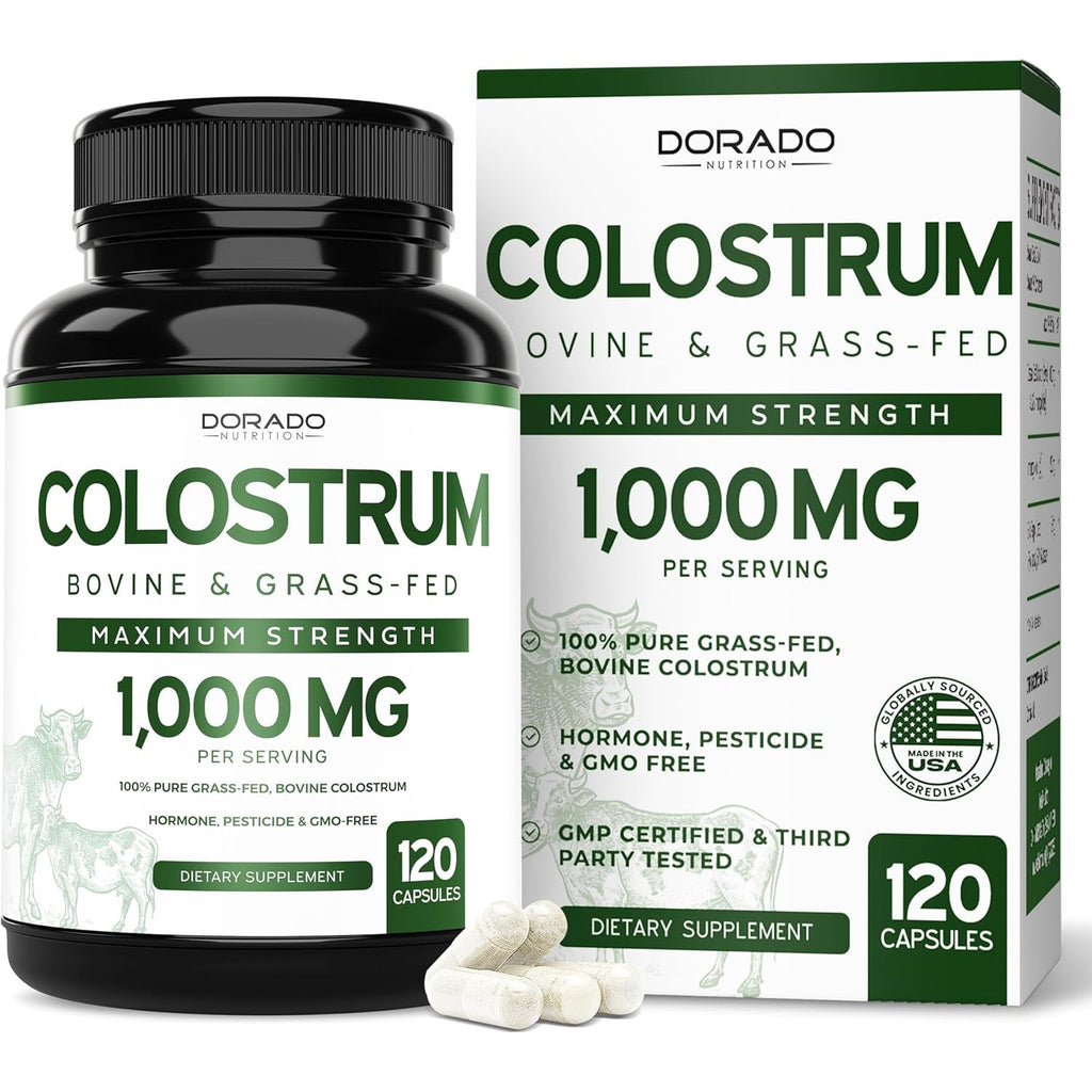Colostrum Supplement (120 Count) 1000Mg per Serving (Bovine Colostrum Capsules from First Milking Only, Std. to Contain 20% Igg Immunoglobulins) - Grass Fed, No Fillers, Third Party Tested - USA Made