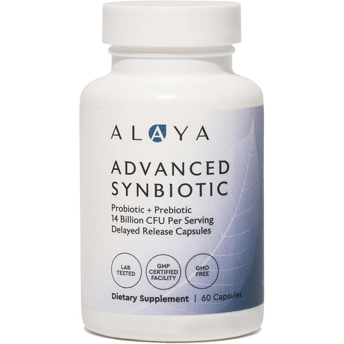 Alaya Naturals Advanced Synbiotic - Probiotic + Prebiotic - 14 Billion CFU Delayed Release Probiotic Supplement with Prebiotics from Sunfiber®, and L-Glutamine for Gut Lining Integrity - 60 Capsules