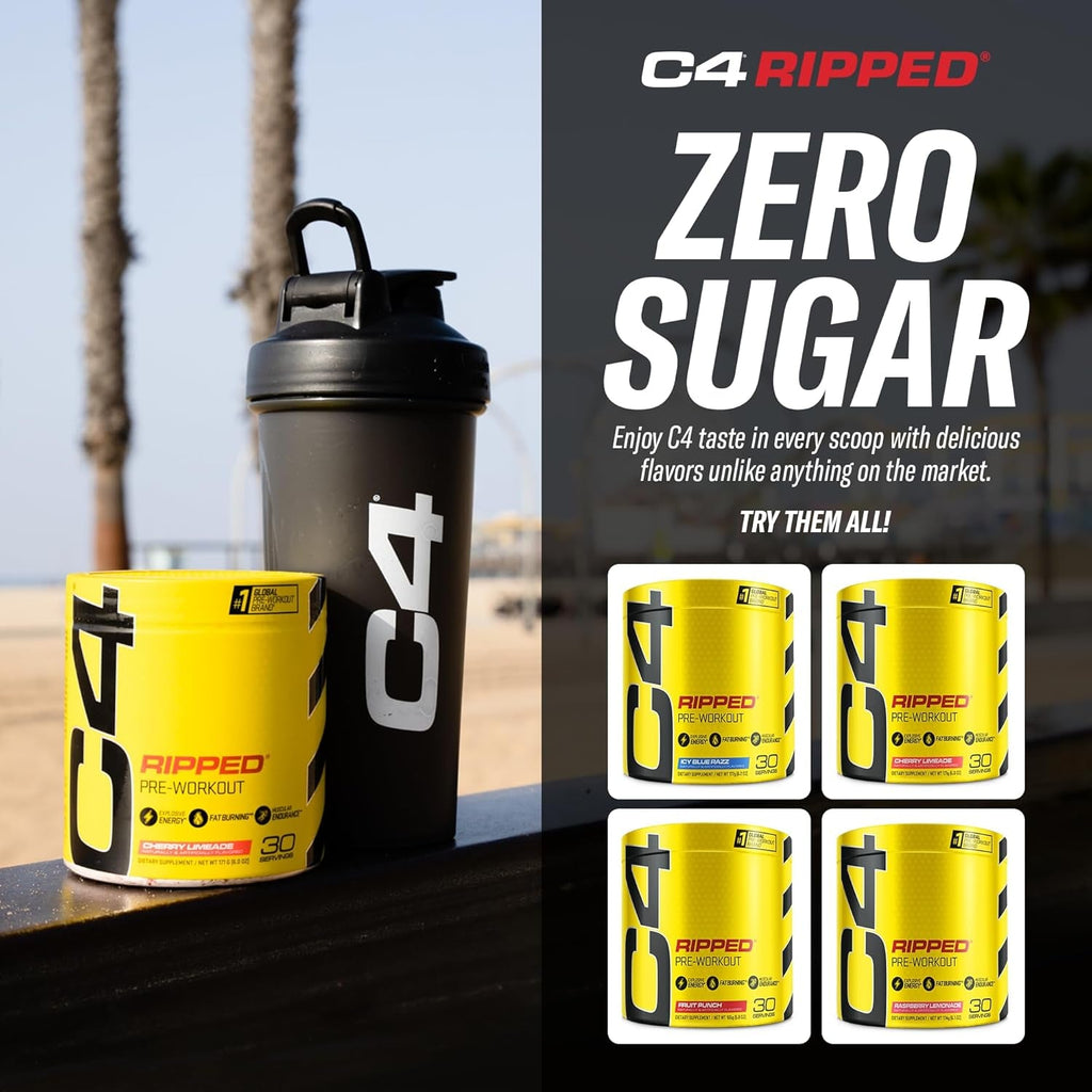 C4 Ripped Pre Workout Powder for Energy, Beta Alanine, Zero Sugar Energy Supplement Preworkout for Men & Women - 150Mg Caffeine + Creatine-Free - Icy Blue Razz - 30 Servings