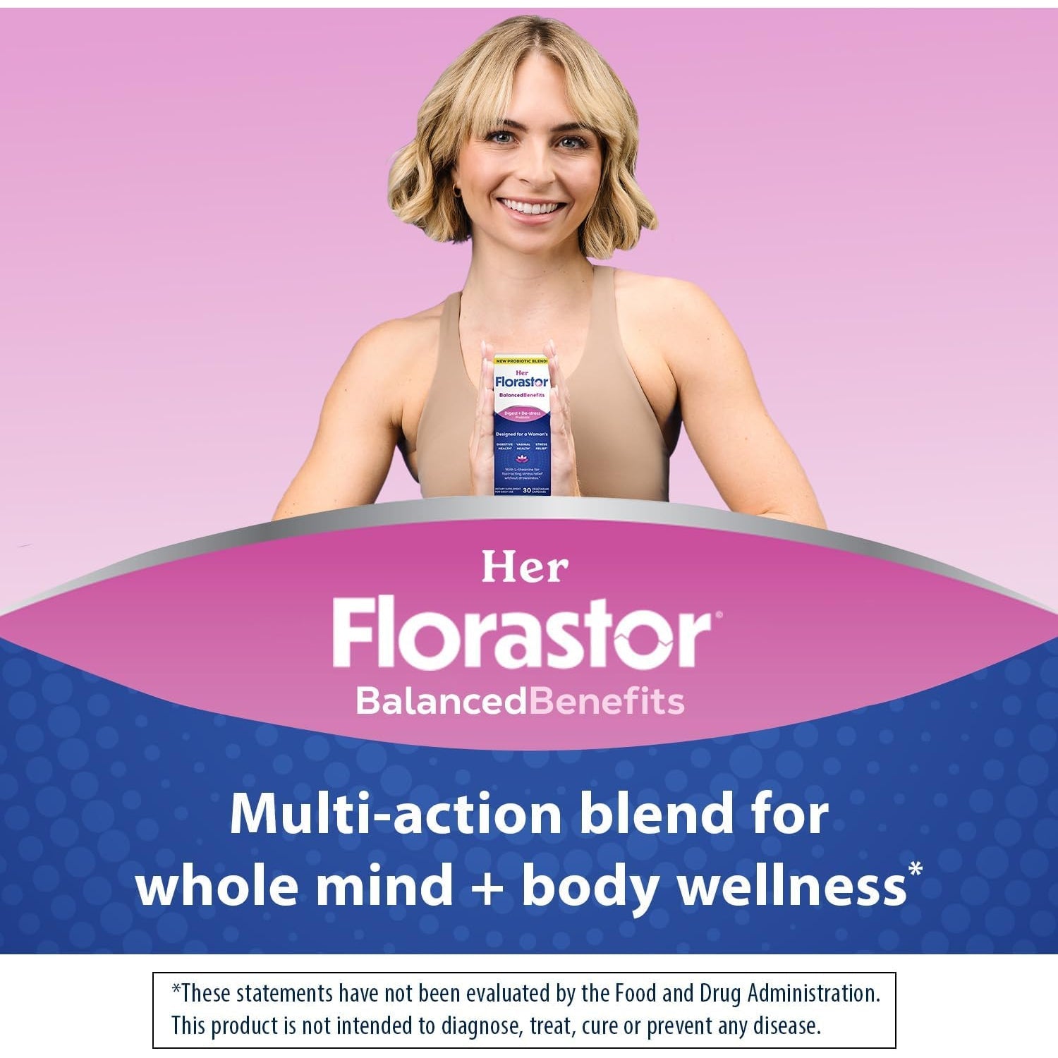 Florastor Probiotics for Women, Digest and De-Stress, Probiotics for Digestive Health, Vaginal Probiotic, and L-Theanine for Mind and Body Wellness, 30 Capsules