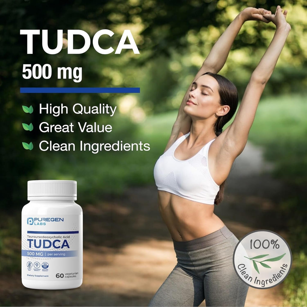Puregen Labs TUDCA (Tauroursodeoxycholic Acid) 500Mg per Serving, Bile Salts Liver Supplement | No Harmful Additives | Non-Gmo | Gluten Free - 60 Vegetarian Capsules