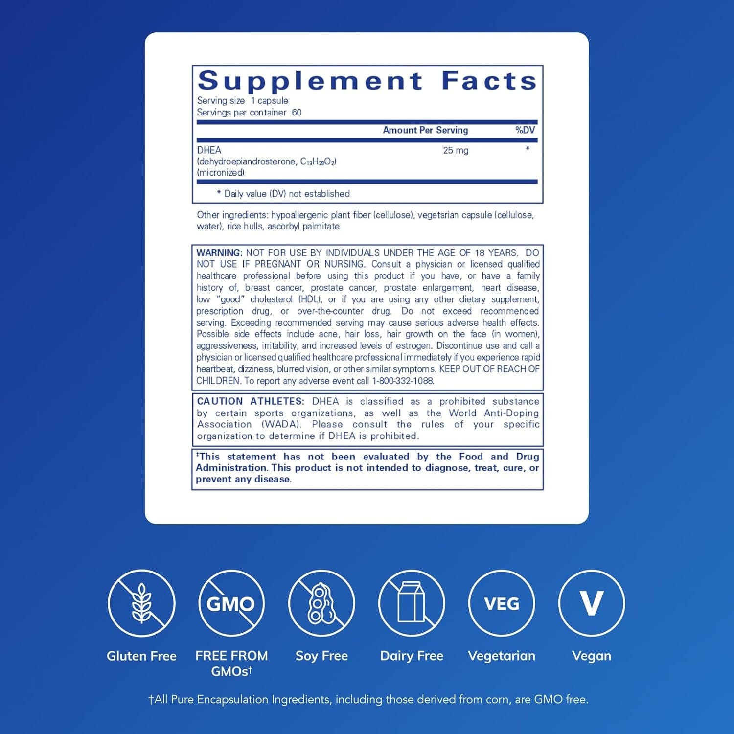 Pure Encapsulations DHEA 25 Mg - Supplement for Immune Support, Hormone Balance, Metabolism Support, and Energy Levels* - with Micronized DHEA - 60 Capsules