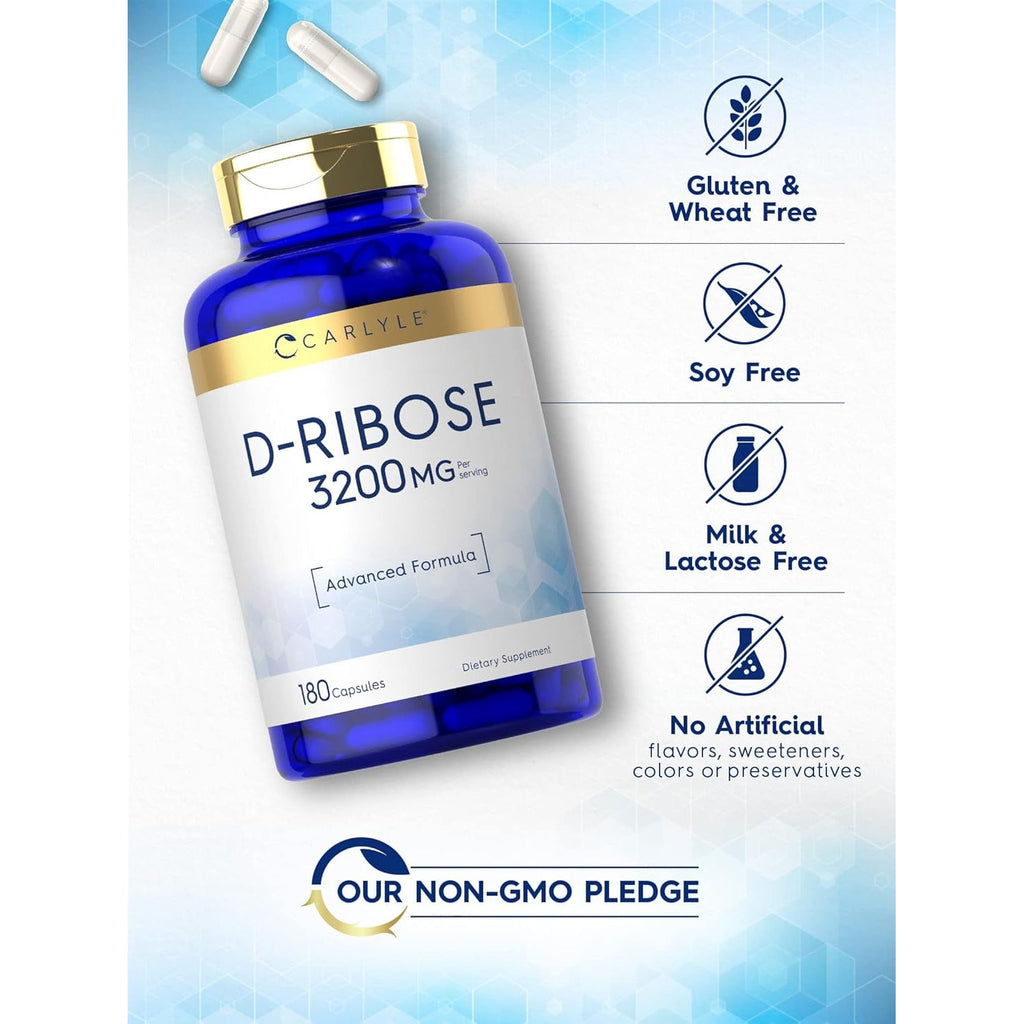 Carlyle D-Ribose Capsules | 3200Mg | 180 Pills | Advanced Formula | Non-Gmo, Gluten Free Supplement