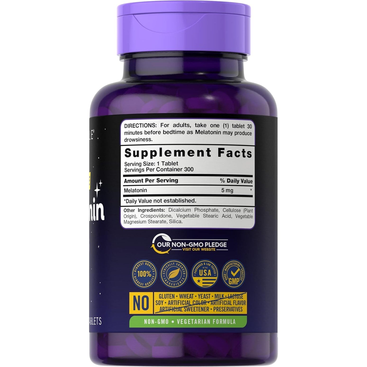 Carlyle Melatonin 5Mg | 300 Tablets | Drug Free Supplement | Vegetarian, Non-Gmo, Gluten Free