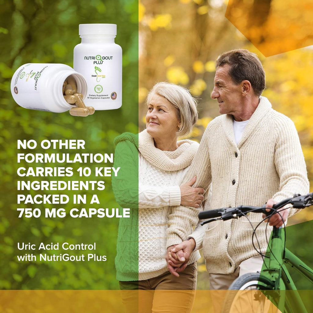 Gout and You Nutrigout plus - Uric Acid Support Premium Formula - 60 Vegetarian Capsules - 750 Mg per Capsule