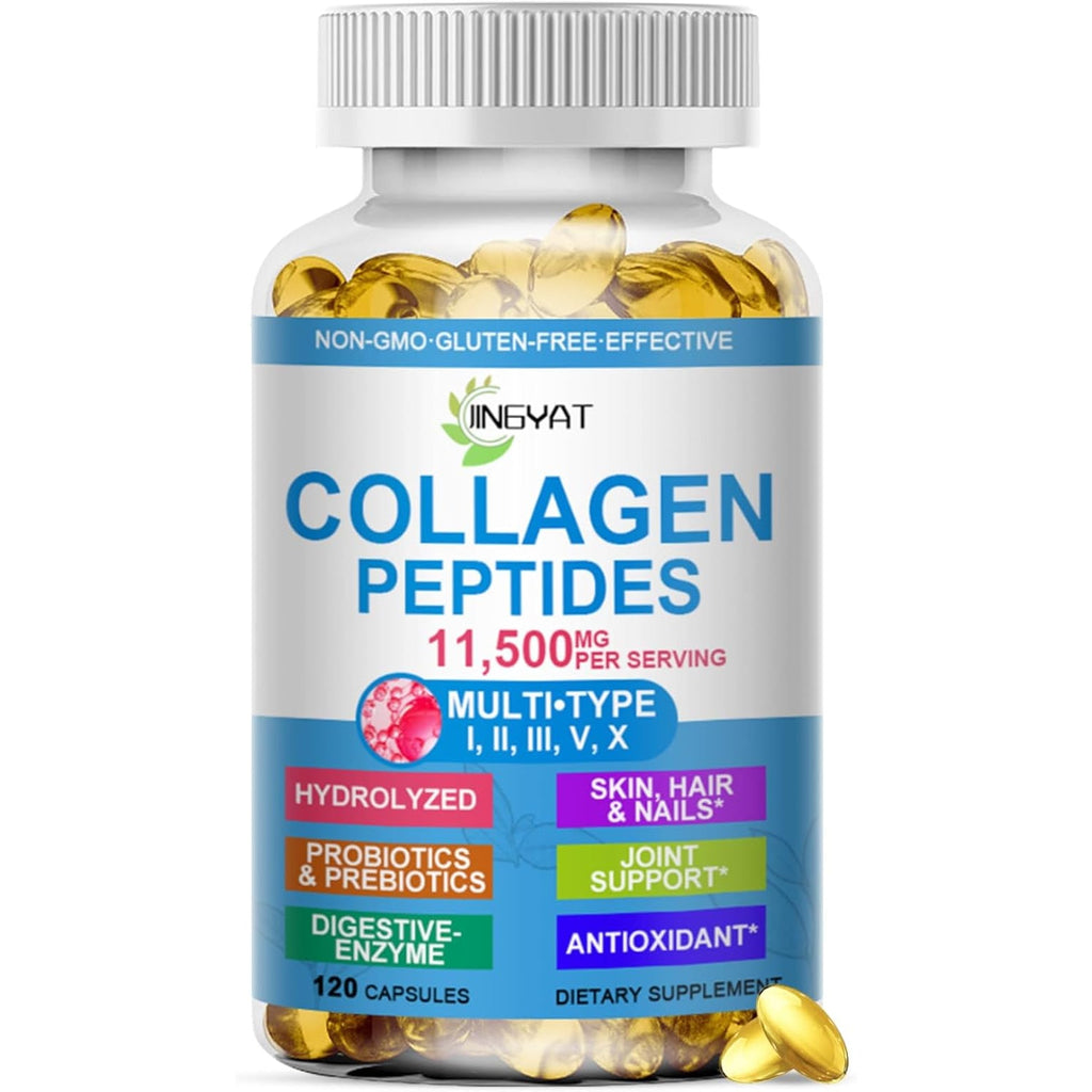 Collagen Peptides Softgels, Multi Collagen Peptide W/ Glucosamine Chondroitin MSM Biotin, Hydrolyzed Collagen Peptides Complex for Women Supports Skin Hair Nail Joints Bones Gut Health, Non-Gmo