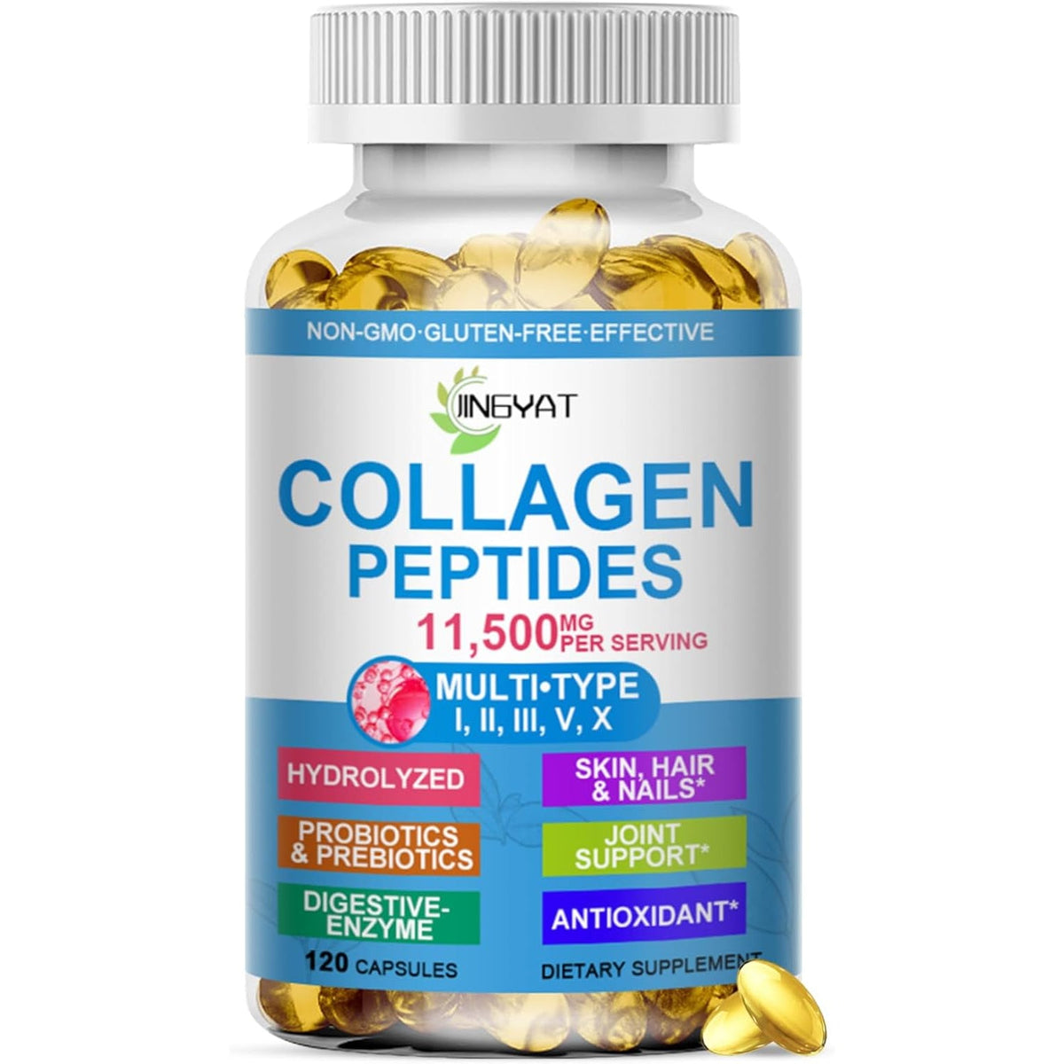 Collagen Peptides Softgels, Multi Collagen Peptide W/ Glucosamine Chondroitin MSM Biotin, Hydrolyzed Collagen Peptides Complex for Women Supports Skin Hair Nail Joints Bones Gut Health, Non-Gmo