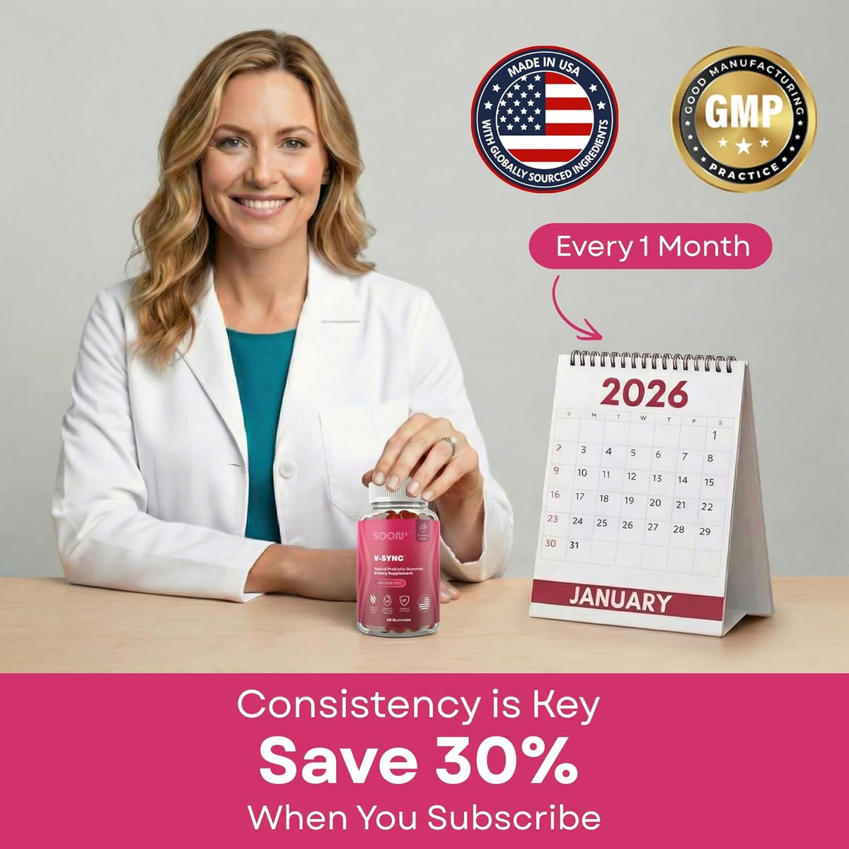 SOON+ Feminine Balance Gummies for Women, V-Sync Pineapple Probiotics for Ph Balance Support * Vaginal, Urinary, Immune, Digestive Wellness * with Bacillus Coagulans, Cranberry, Vitamin C, 60 Gummies