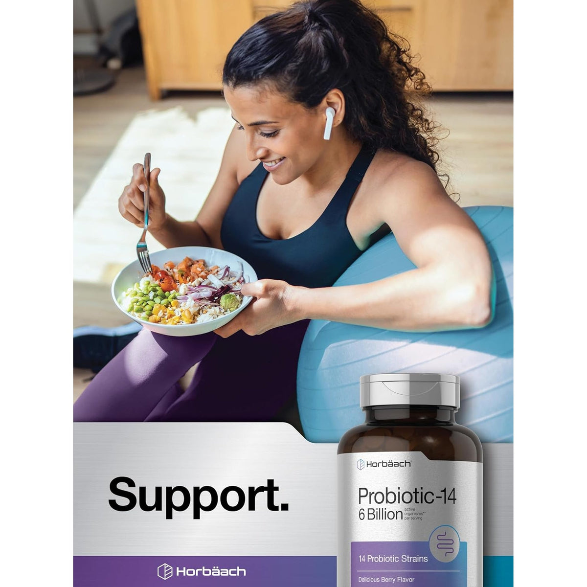 Horbäach Probiotics 6 Billion Cfus | 200 Chewable Tablets | Berry Flavor | 14 Probiotic Strains | Vegetarian, Non-Gmo & Gluten Free Supplement for Men & Women