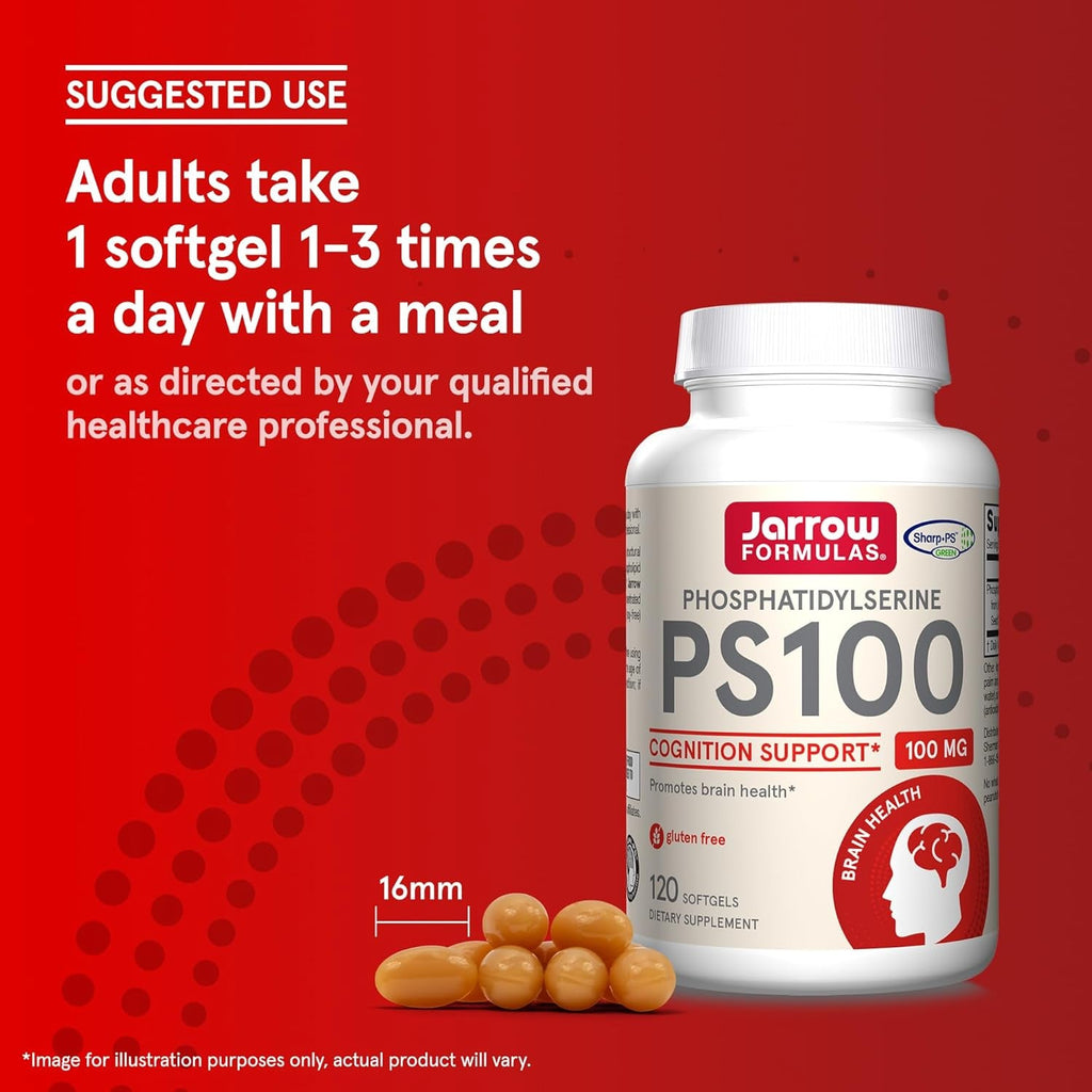 Jarrow Formulas PS100 Phosphatidylserine 100Mg, Dietary Supplement for Brain Health and Cognitive Function Support, 120 Softgels, up to a 40-120 Day Supply
