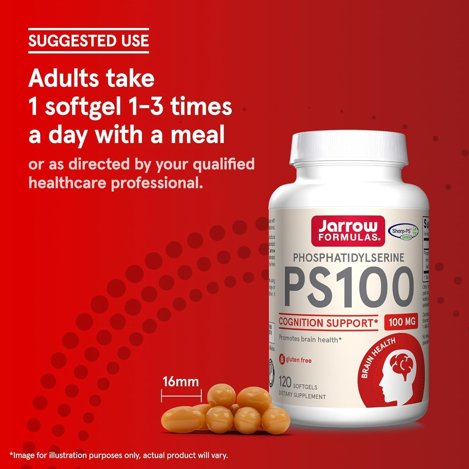 Jarrow Formulas PS100 Phosphatidylserine 100Mg, Dietary Supplement for Brain Health and Cognitive Function Support, 120 Softgels, up to a 40-120 Day Supply