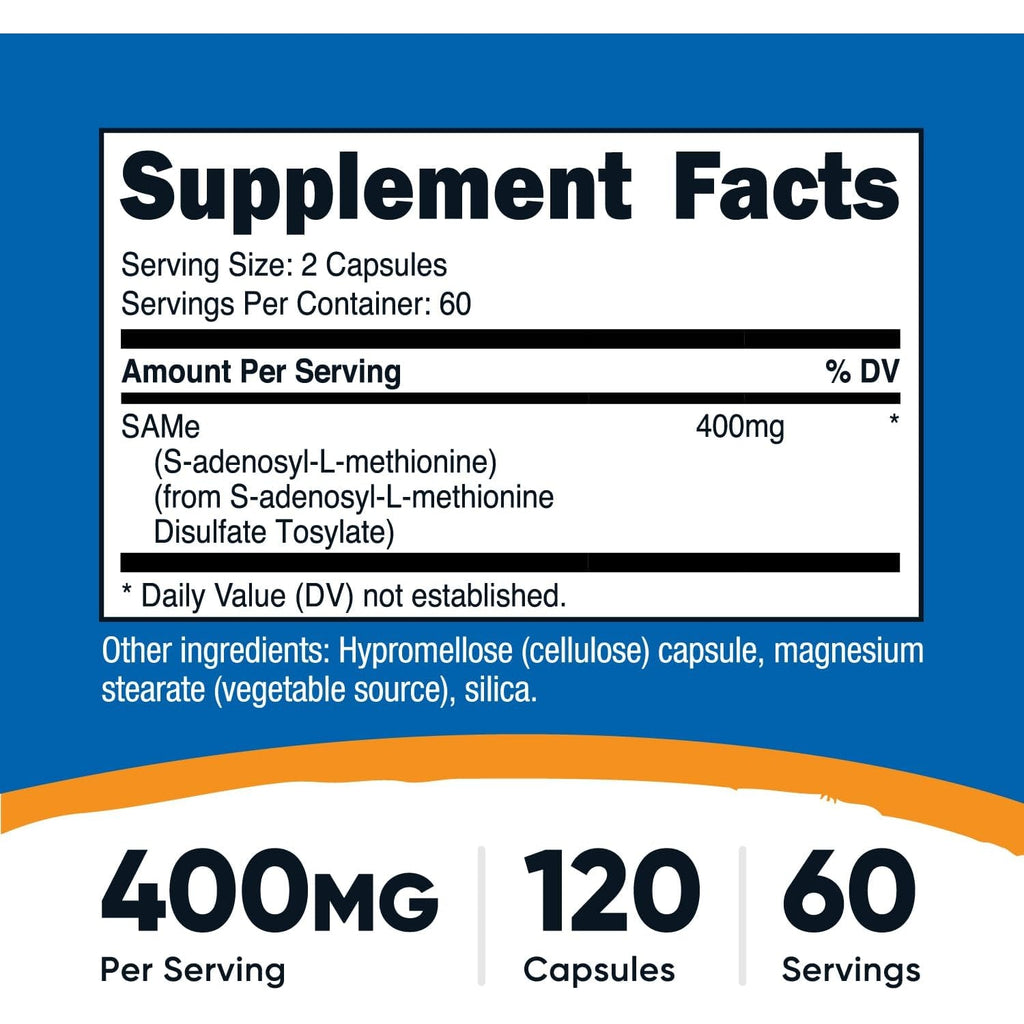 Nutricost Sam-E (S-Adenosyl-L-Methionine) 400Mg per Serving, 60 Servings, 200Mg per Capsule, 120 Capsules - Non-Gmo, Gluten Free Same, Vegetarian